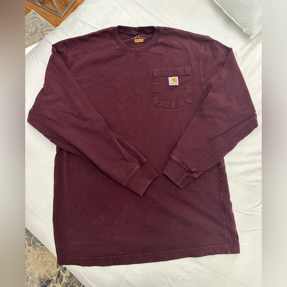 Carhartt Loose Fit Heavy Weight Long Sleeve Pocket T-Shirt K126 Size S Burgundy - Picture 2 of 5
